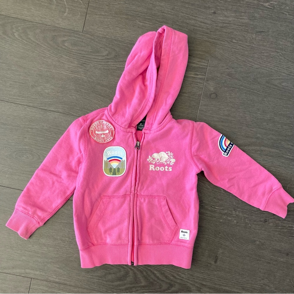 Roots Pink Sweatshirt Hoodie with Decorative Patches